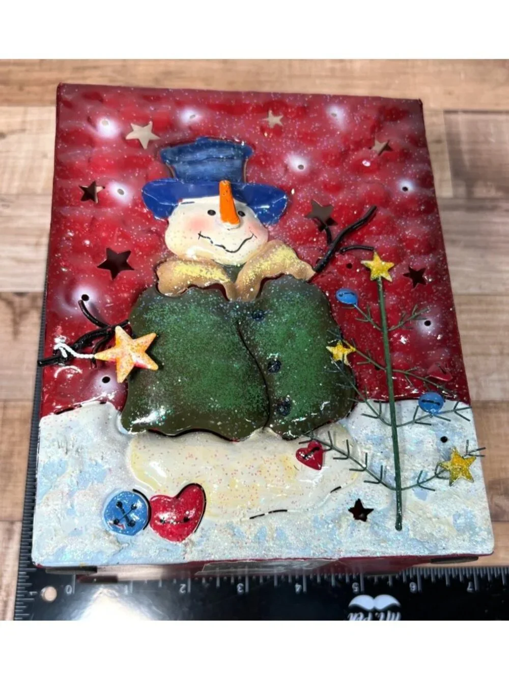 Decorative Holiday Metal Candle Holder With Snowman Design